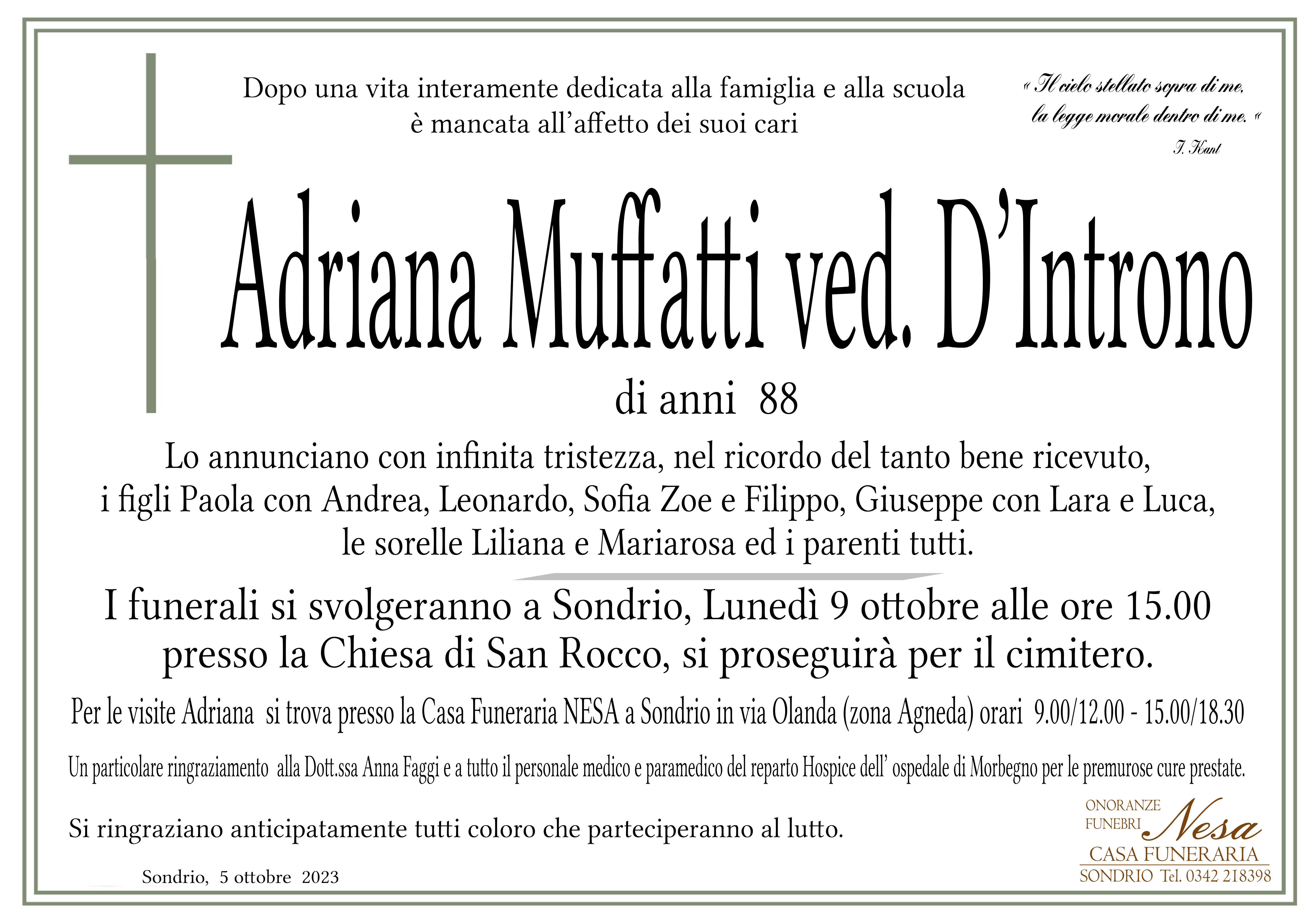 Necrologio Adriana Muffatti ved D'Introno